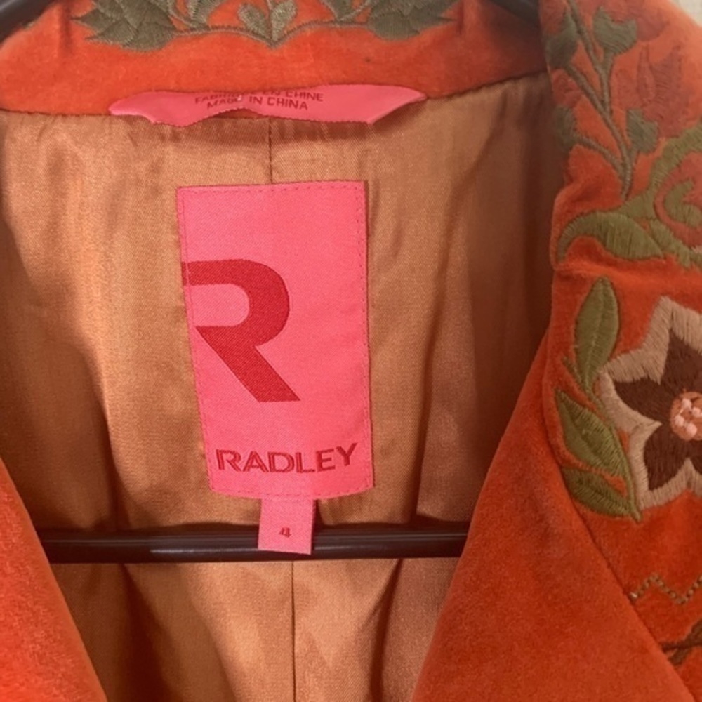 Radley Orange Floral Velvet Like Blazer Size 4 - Picture 5 of 5